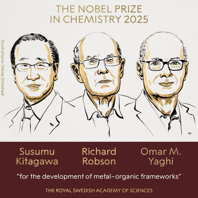 Los científicos Kitagawa, Robson y Yaghi son reconocidos con el Nobel Química estructuras metal-orgánicas.