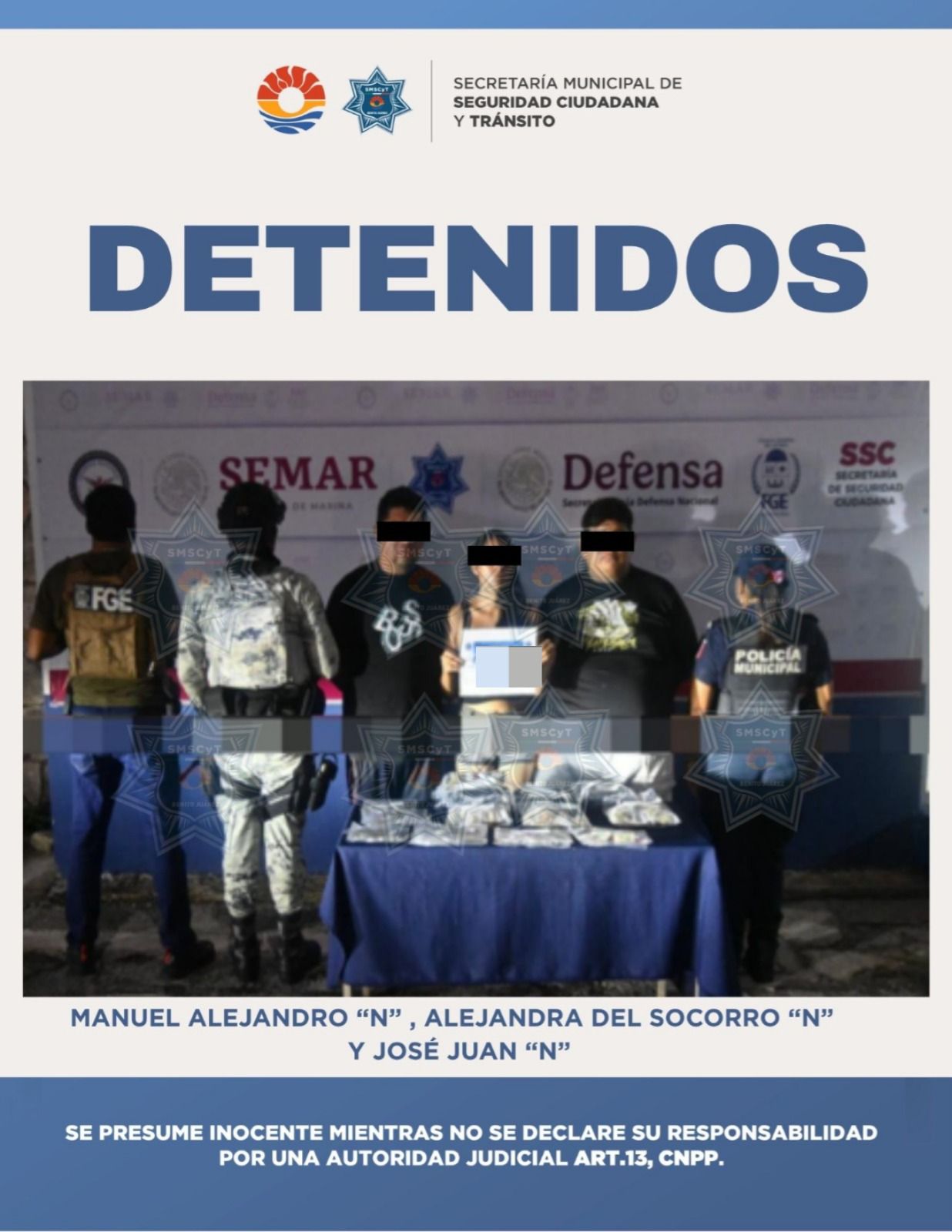 Elementos de la SMSCyT realizan el aseguramiento de las sustancias ilícitas y las motocicletas.