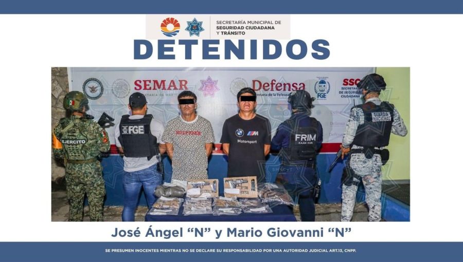 La SSCyT de Benito Juárez logra la detención por narcomenudeo de dos hombres en Cancún.