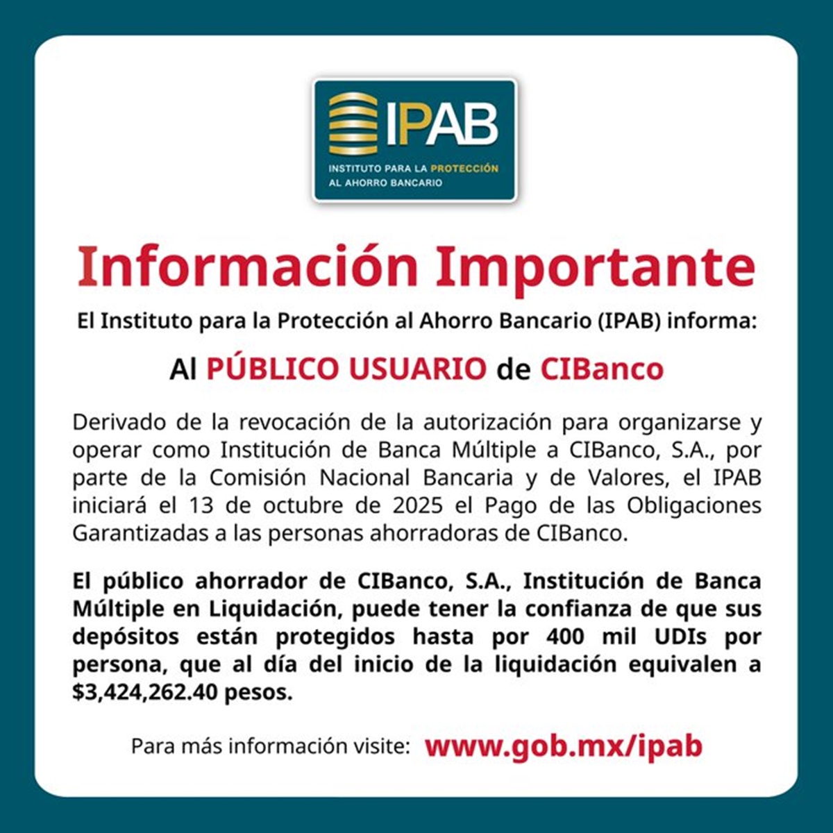 El IPAB inicia el proceso de liquidación de CIBanco para proteger los depósitos.