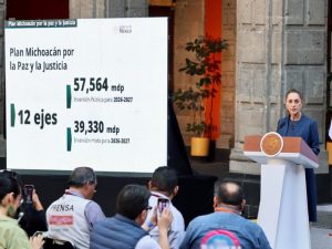 El Plan Michoacán por la Paz y la Justicia, donde Sheinbaum presenta 100 acciones concretas, busca asegurar el bienestar de 1.5 millones de personas con una inversión de 57 mil millones de pesos.