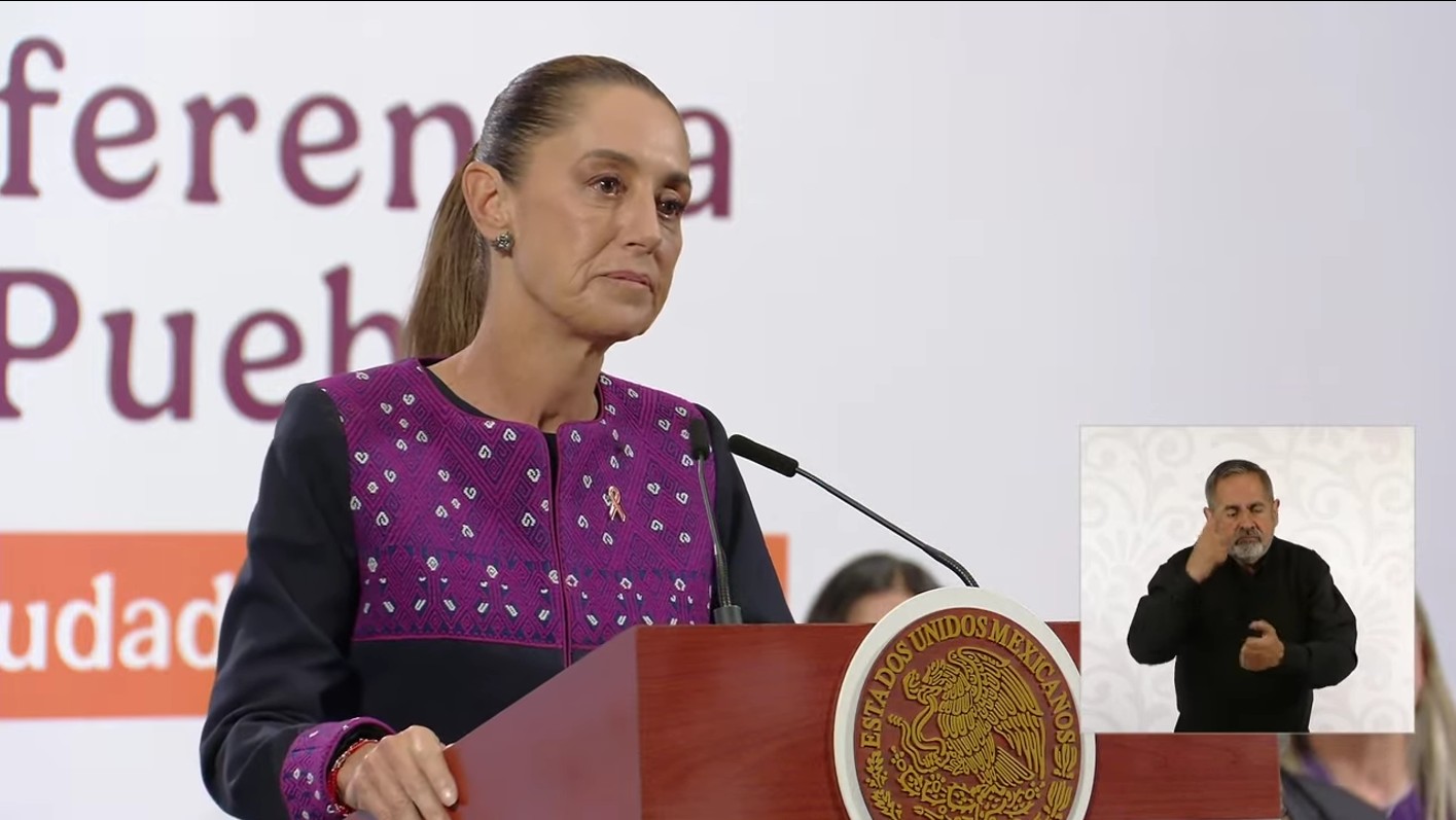 La presidenta Claudia Sheinbaum Pardo durante el anuncio del compromiso nacional en favor de las mujeres.