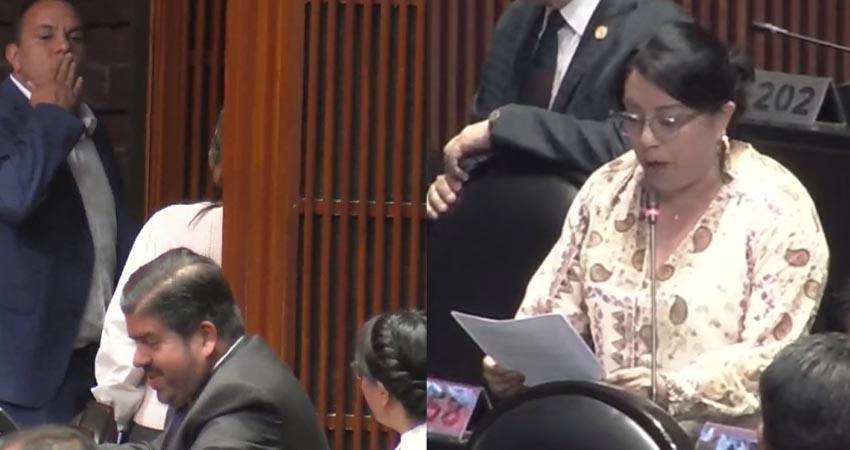 La diputada Martha Aracely Cruz Jiménez (PT) presenta su denuncia en el Pleno.