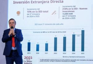 Marcelo Ebrard informó sobre el récord histórico en inversión extranjera directa (IED) desde Palacio Nacional.