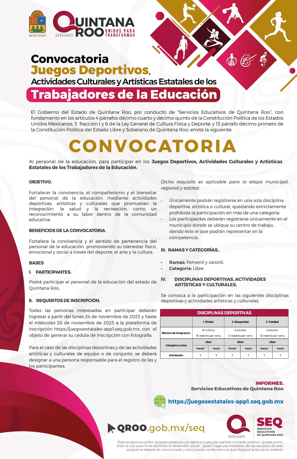 Docentes de Quintana Roo participarán en los Juegos Deportivos Estatales que promueven la salud y la integración.