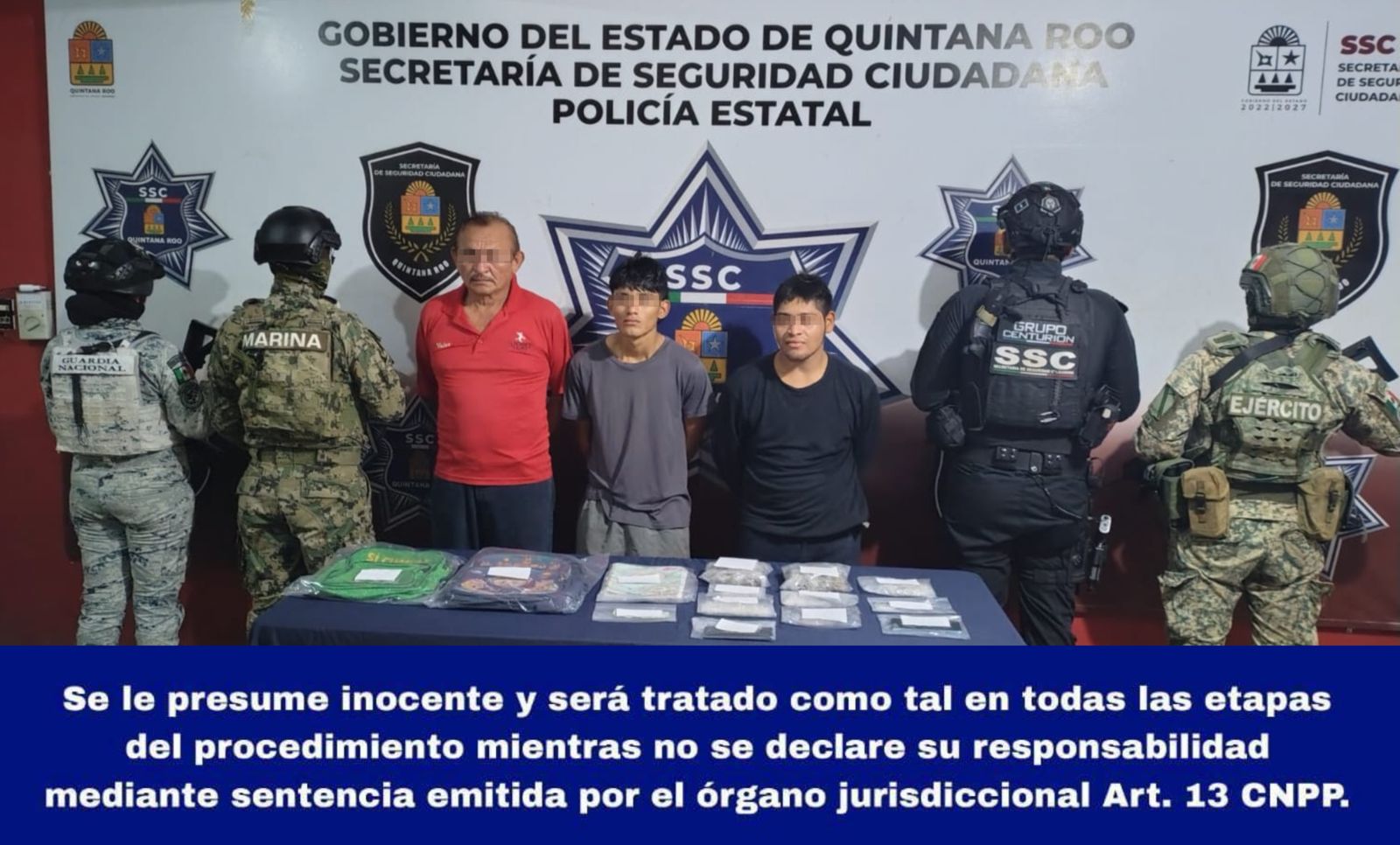 Elementos del Grupo Centurión y Guardia Nacional realizan la detención de presuntos implicados en Delito de Narcomenudeo.