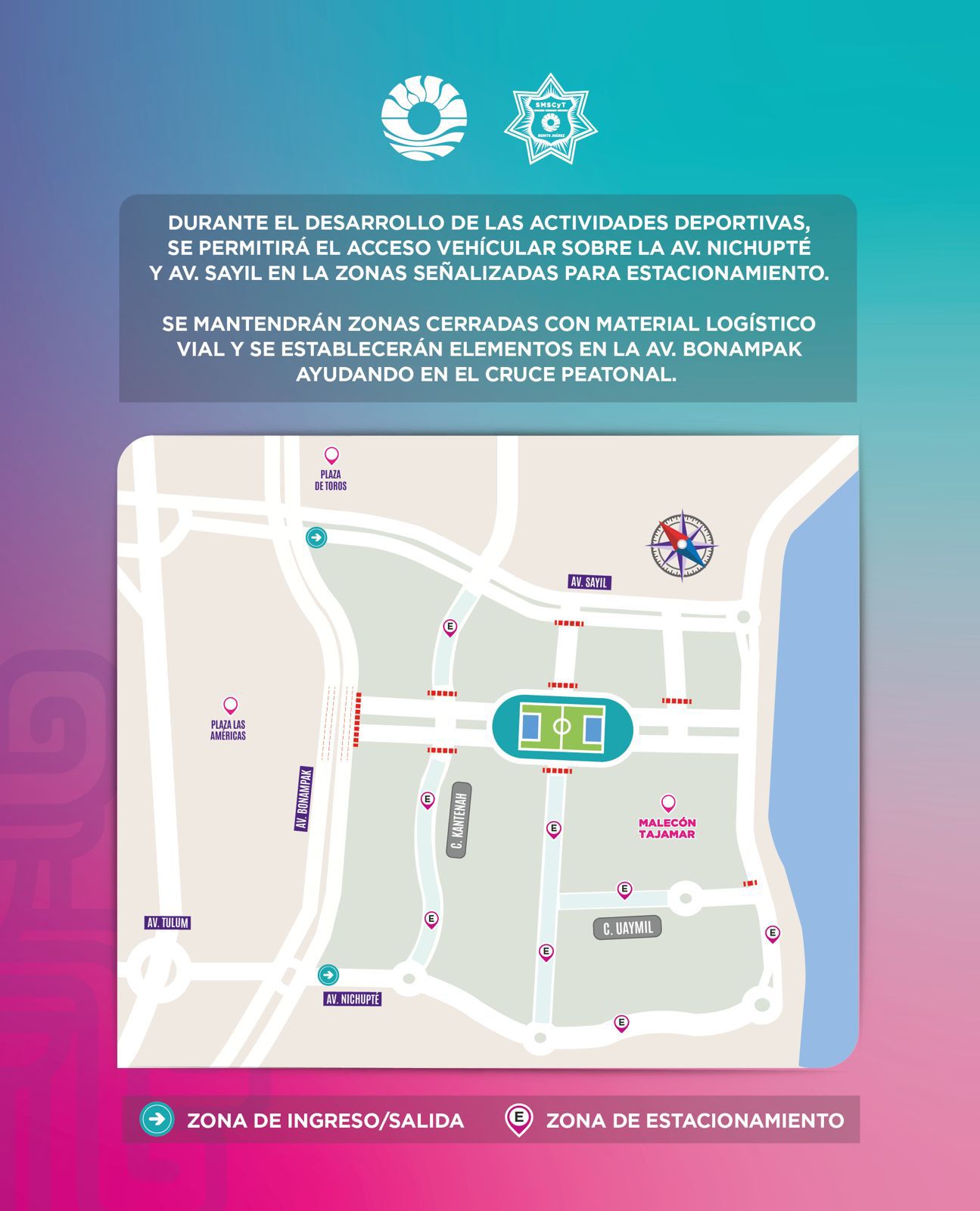 Elementos de Tránsito Cancún garantizan la seguridad vial durante la Copa Mundial Socca 2025.