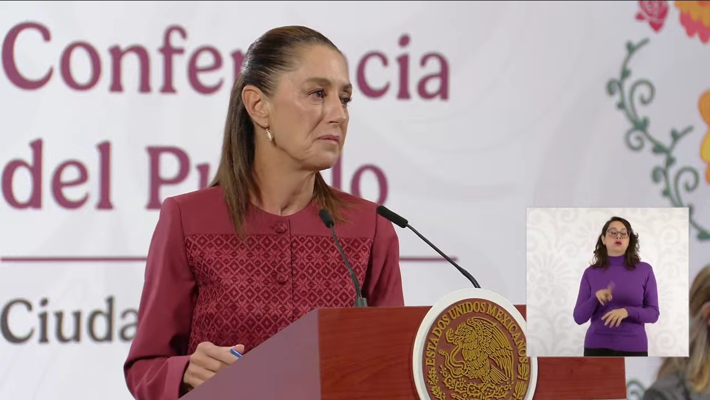 La presidenta Claudia Sheinbaum Pardo durante su conferencia matutina desde Palacio Nacional.