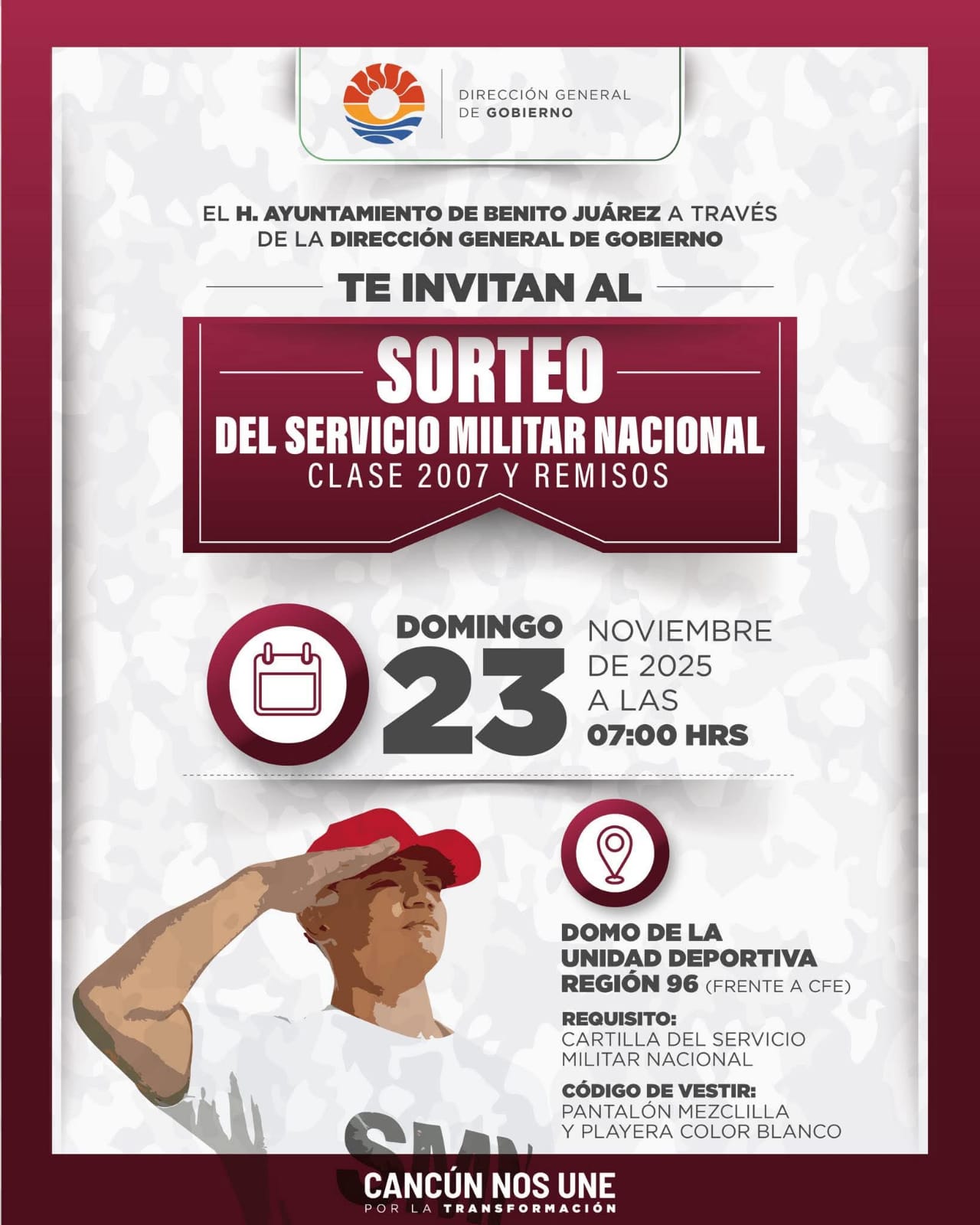 Los jóvenes de la Clase 2007 y Remisos deberán asistir al sorteo con puntualidad el 23 de noviembre.