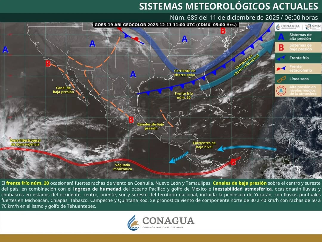 El ingreso de humedad del mar Caribe provocará lluvias fuertes en Quintana Roo durante las próximas horas.
