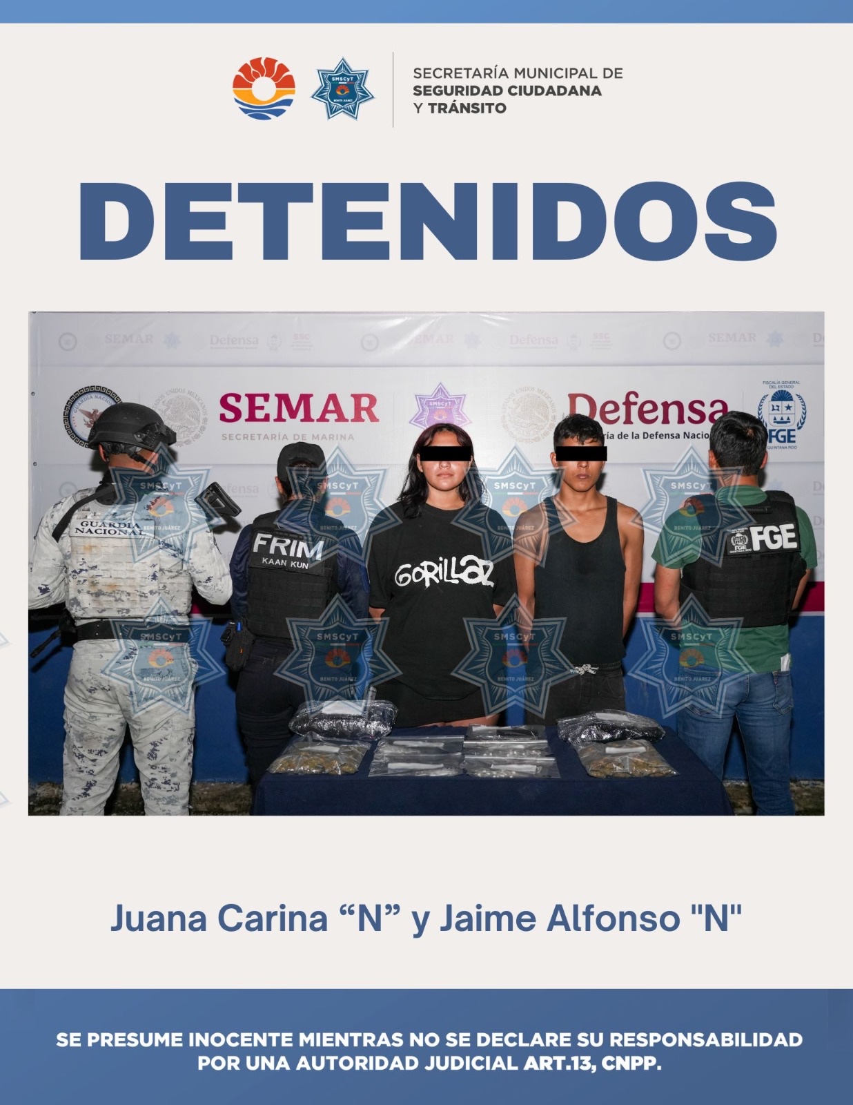 Los detenidos quedaron a disposición de la Fiscalía General del Estado para el proceso legal.