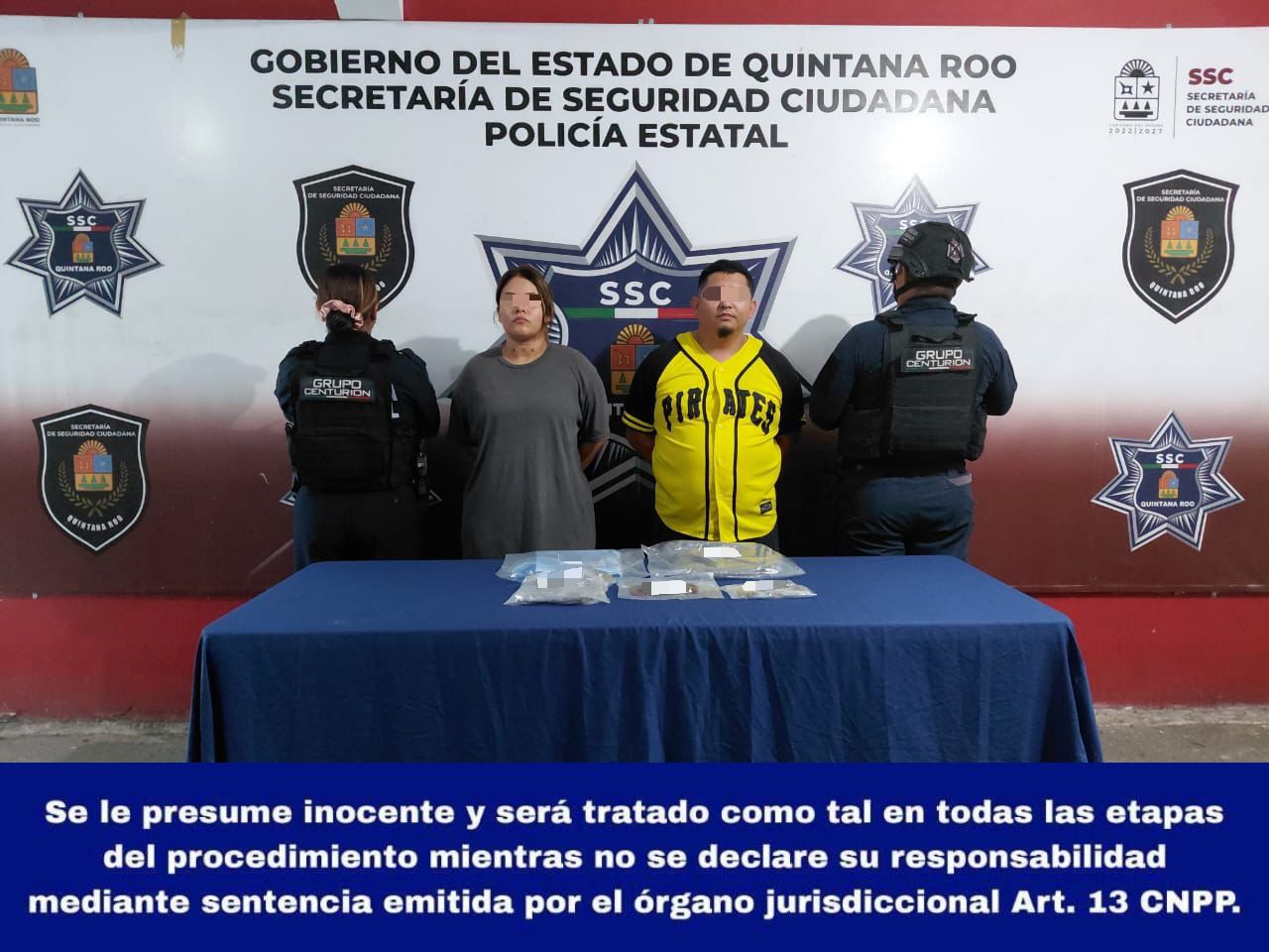 Elementos de seguridad ciudadana realizando labores de vigilancia en Cancún.