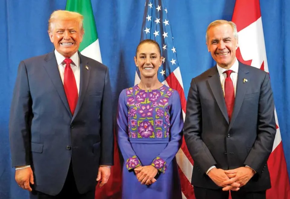 La presidenta Claudia Sheinbaum se reúne con el presidente Donald Trump y el primer ministro Mark Carney en Washington.