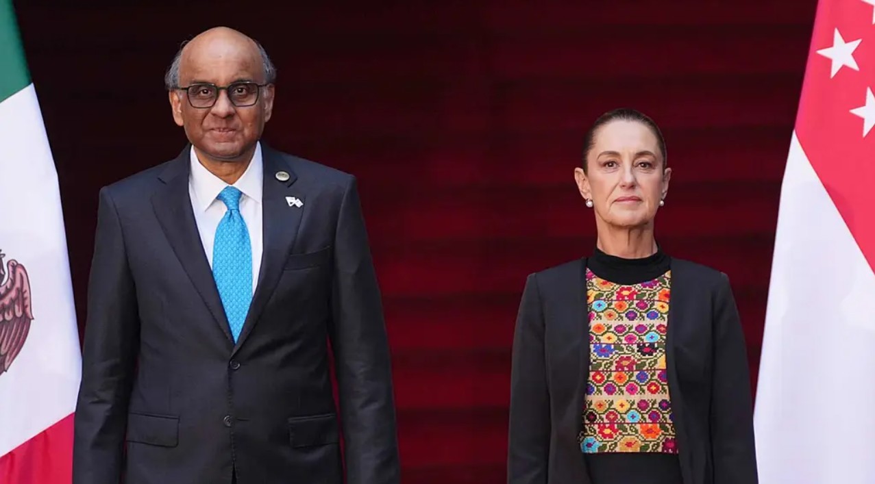 La presidenta Claudia Sheinbaum recibió al presidente Tharman Shanmugaratnam en Palacio Nacional.