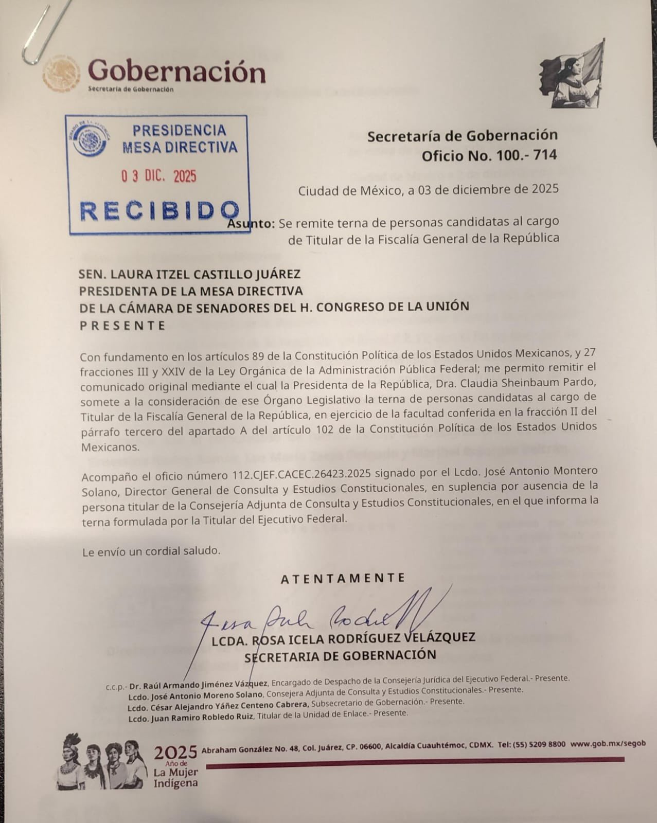 La terna FGR Sheinbaum se someterá a votación hoy mismo en el Senado.