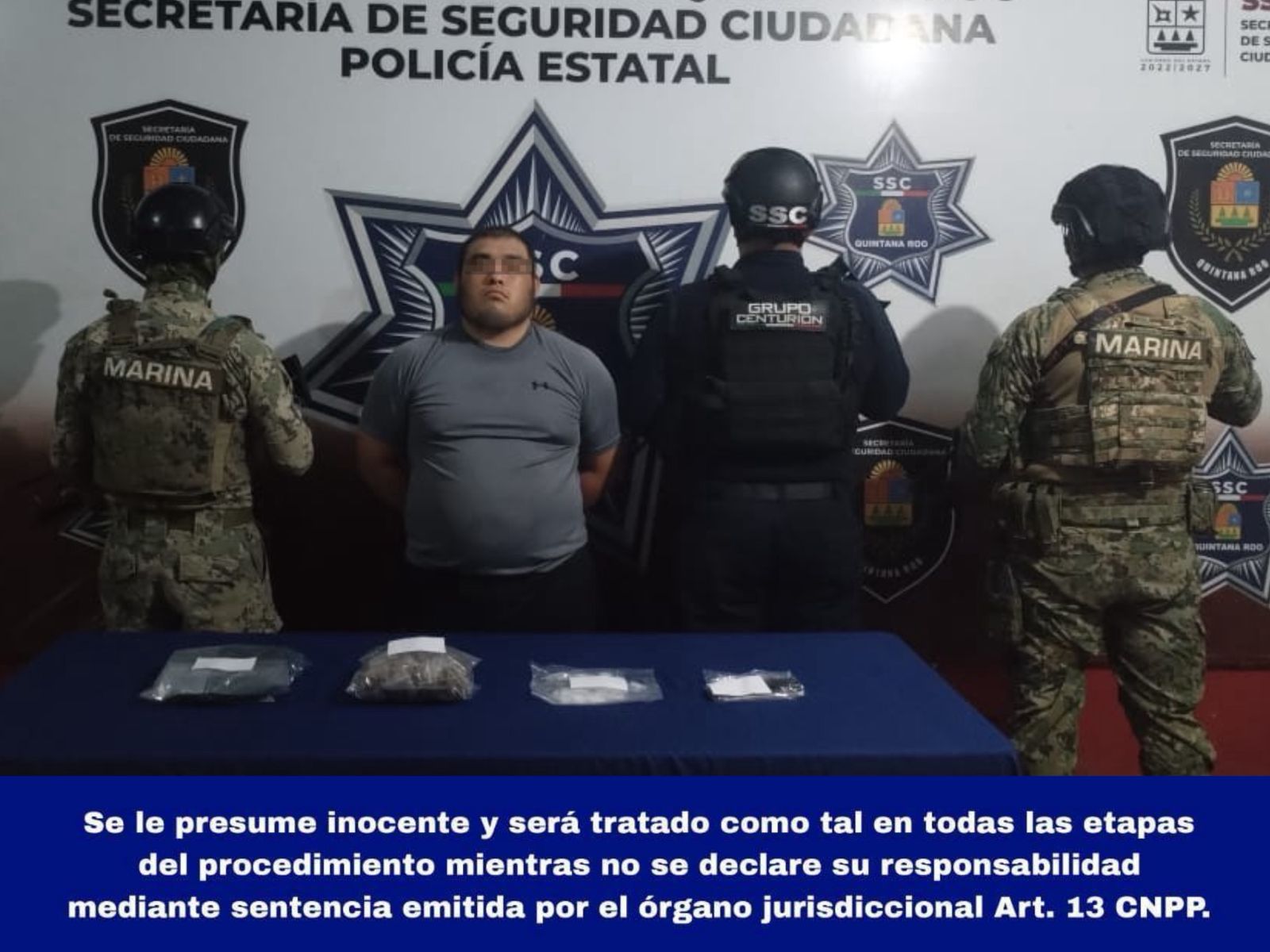 Elementos del Grupo Centurión y de la SEMAR durante el recorrido de vigilancia en Cancún.