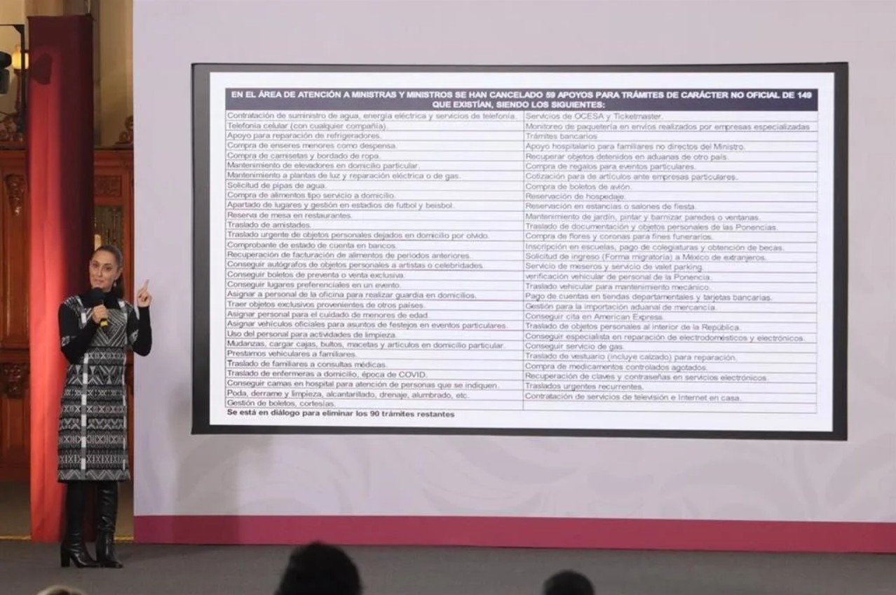 La presidenta Claudia Sheinbaum presentó un informe comparativo sobre la reducción de sueldos y prestaciones en la nueva Corte de justicia.