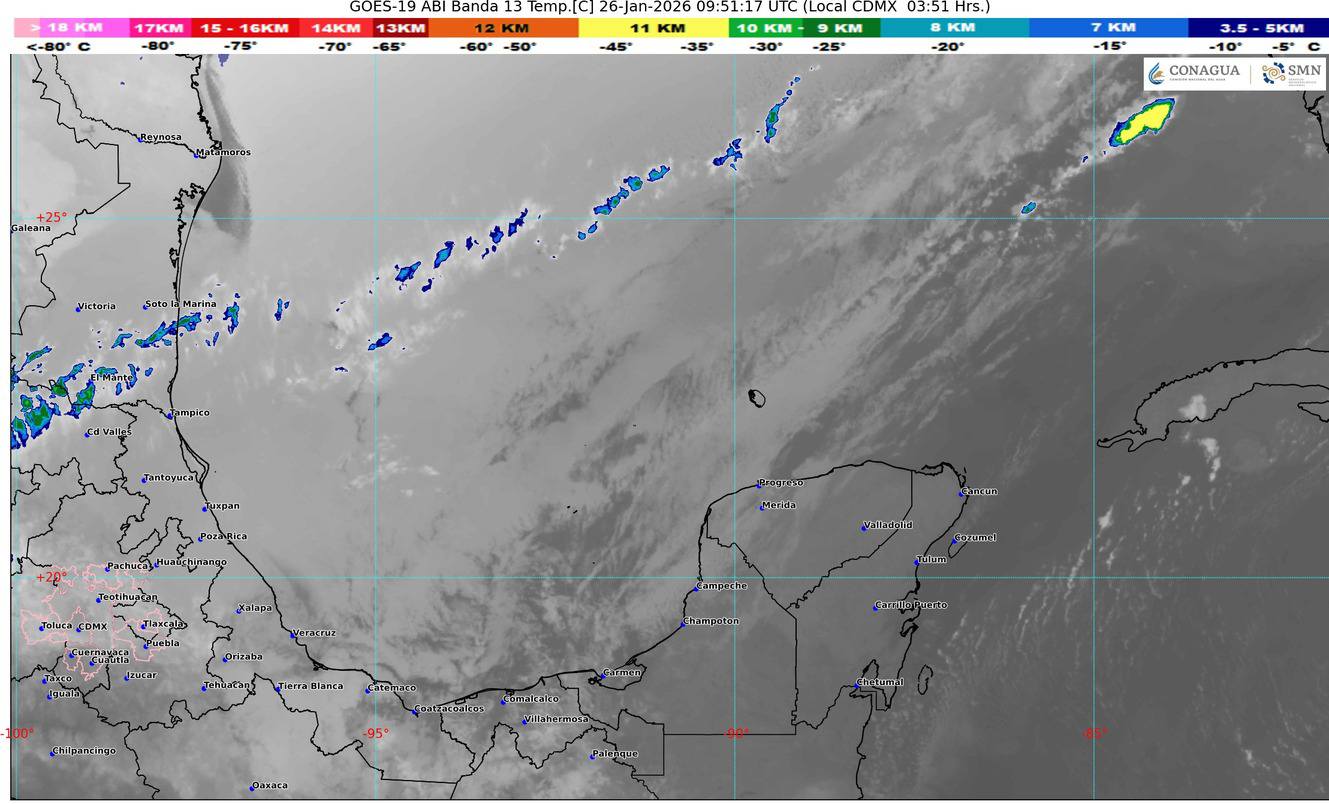 El frente frío en Quintana Roo provocará cielos nublados y lluvias puntuales durante este lunes.