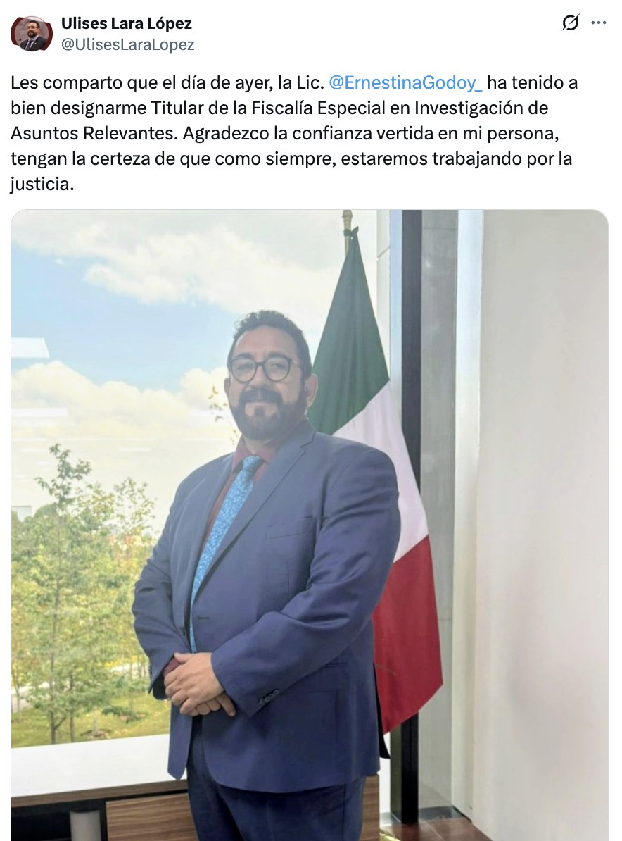 Ernestina Godoy nombra a Ulises Lara titular de la Fiscalía Especial en la FGR. Conoce los detalles de esta transición clave en la justicia federal.