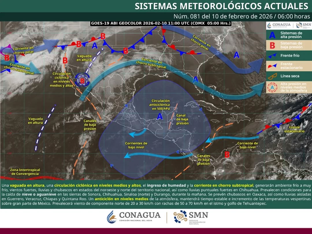La entrada de humedad del mar Caribe generará nubosidad variable sobre la costa de Quintana Roo.