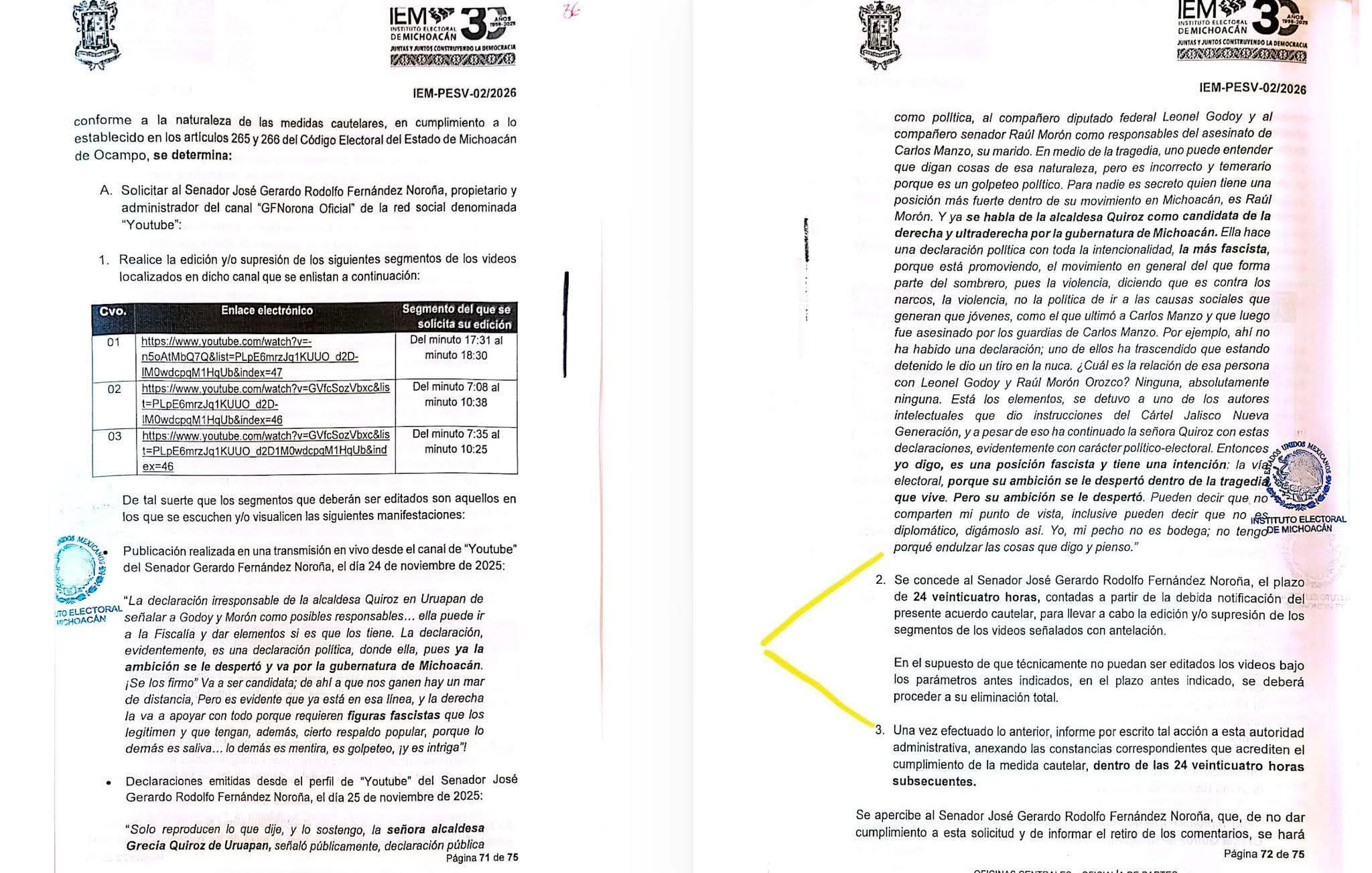 El IEM emitió medidas de protección para frenar la violencia política de género en contra de la alcaldesa Grecia Quiroz.