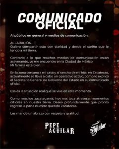 Pepe Aguilar desmiente los rumores de violencia mediante un video oficial en sus redes.