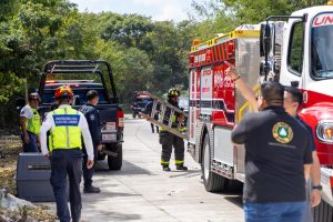 Elementos de Seguridad Ciudadana y Protección Civil rescatan a los cachorros víctimas de maltrato animal en Playa del Carmen.