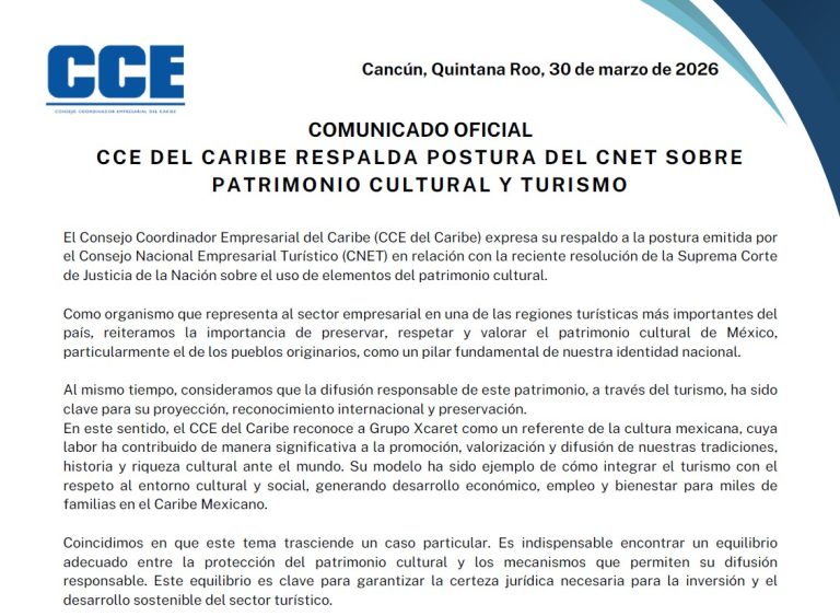 El Consejo Coordinador Empresarial del Caribe defiende el derecho de las empresas turísticas a promover el patrimonio cultural de México con responsabilidad.