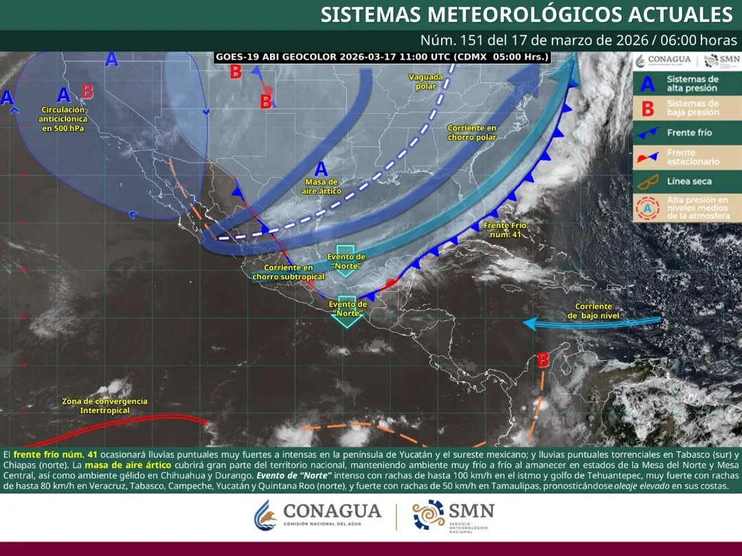 El desplazamiento del sistema frontal genera cielos nublados y precipitaciones constantes en las zonas urbanas de Quintana Roo.