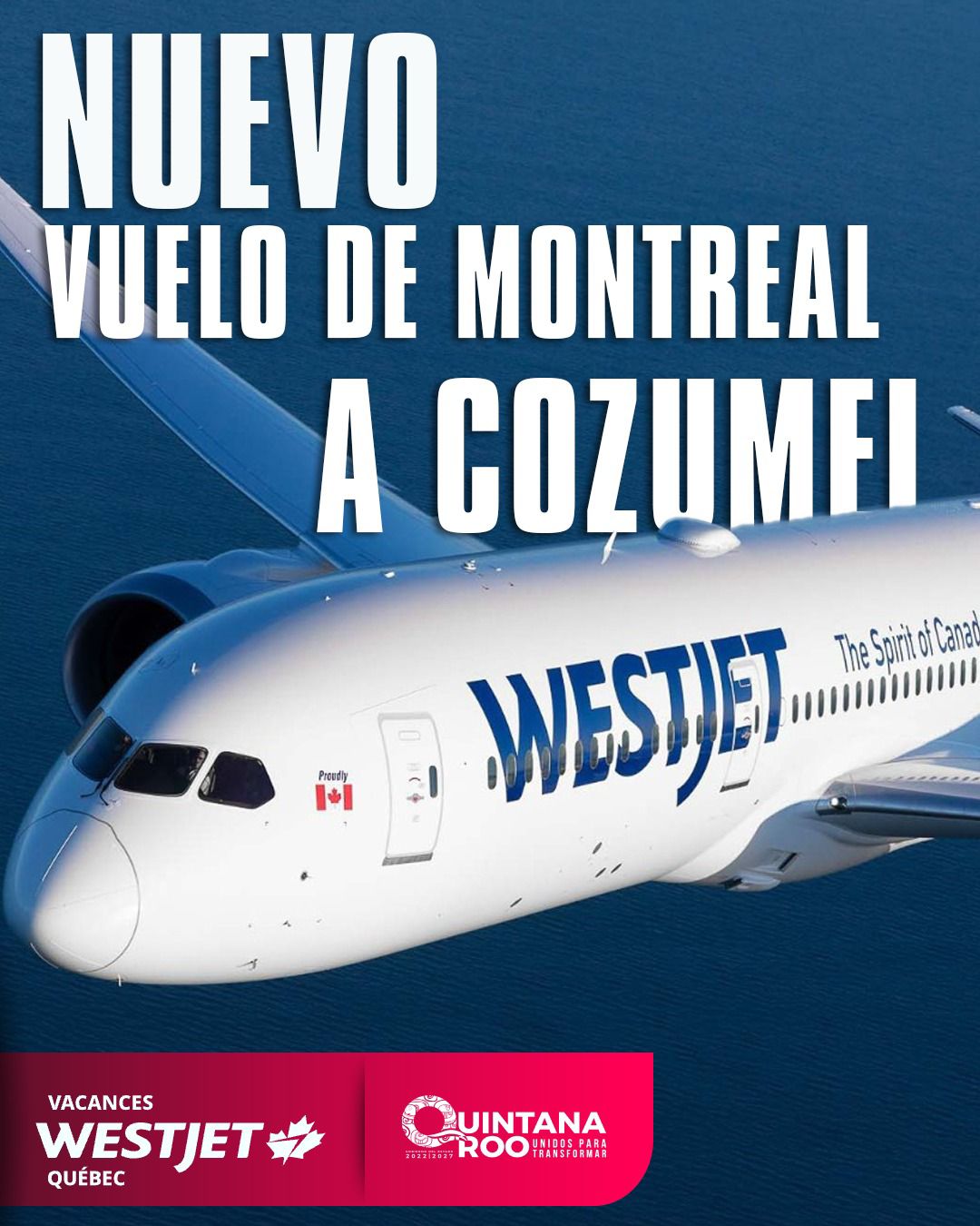 Autoridades estatales y directivos de la aerolínea Sunwing celebran el arribo del primer vuelo directo proveniente de la ciudad de Montreal.