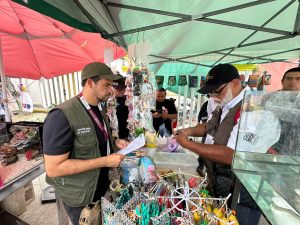 Elementos de Ecología resguardan a un cocodrilo Moreletii detectado durante el operativo en el tianguis de la Región 101.