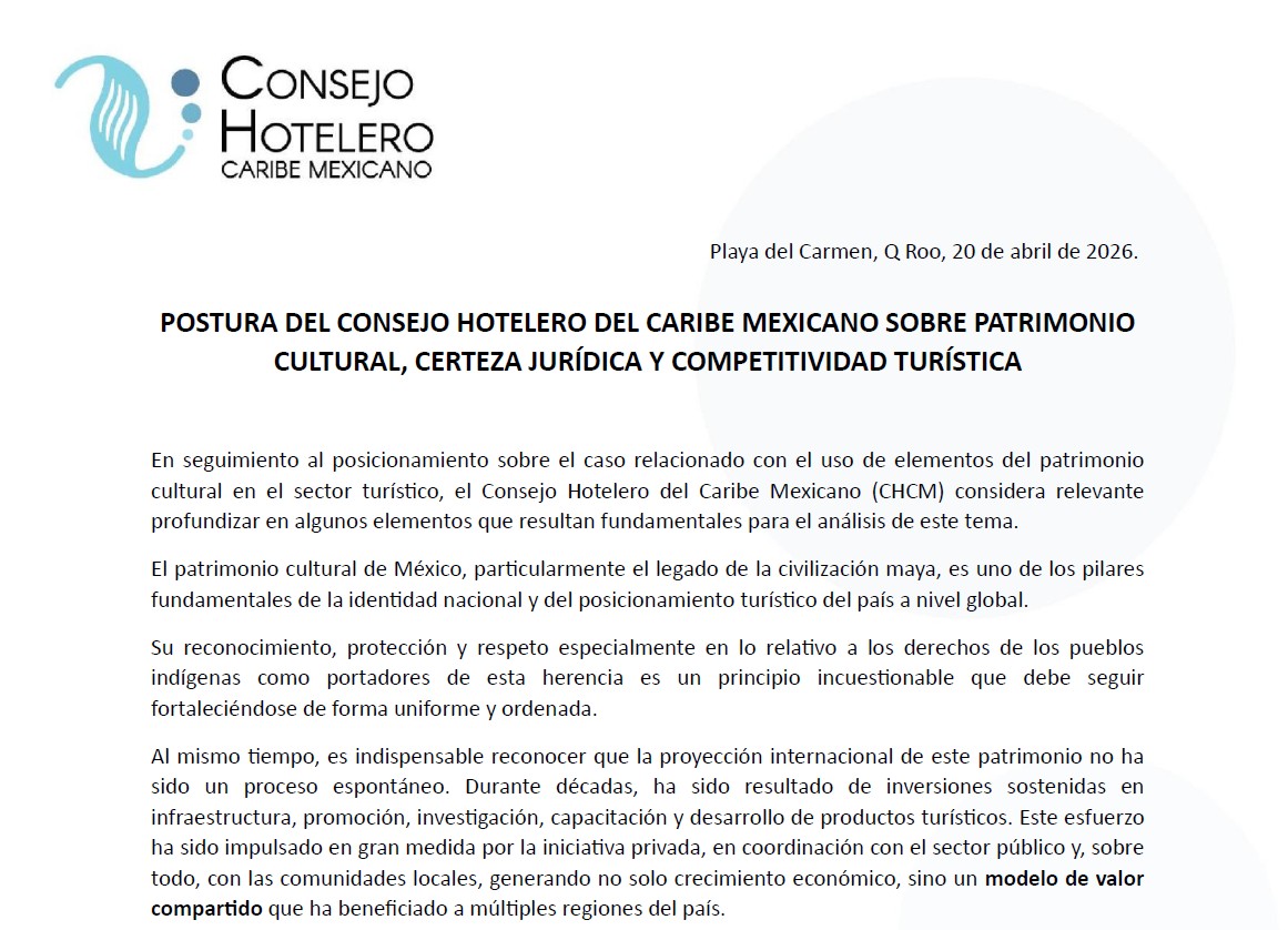 El Consejo Hotelero del Caribe Mexicano advierte sobre la incertidumbre legal en el uso de símbolos culturales.