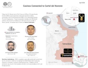 La OFAC identificó a tres establecimientos de juego en Tamaulipas como centros de lavado de activos ilícitos.