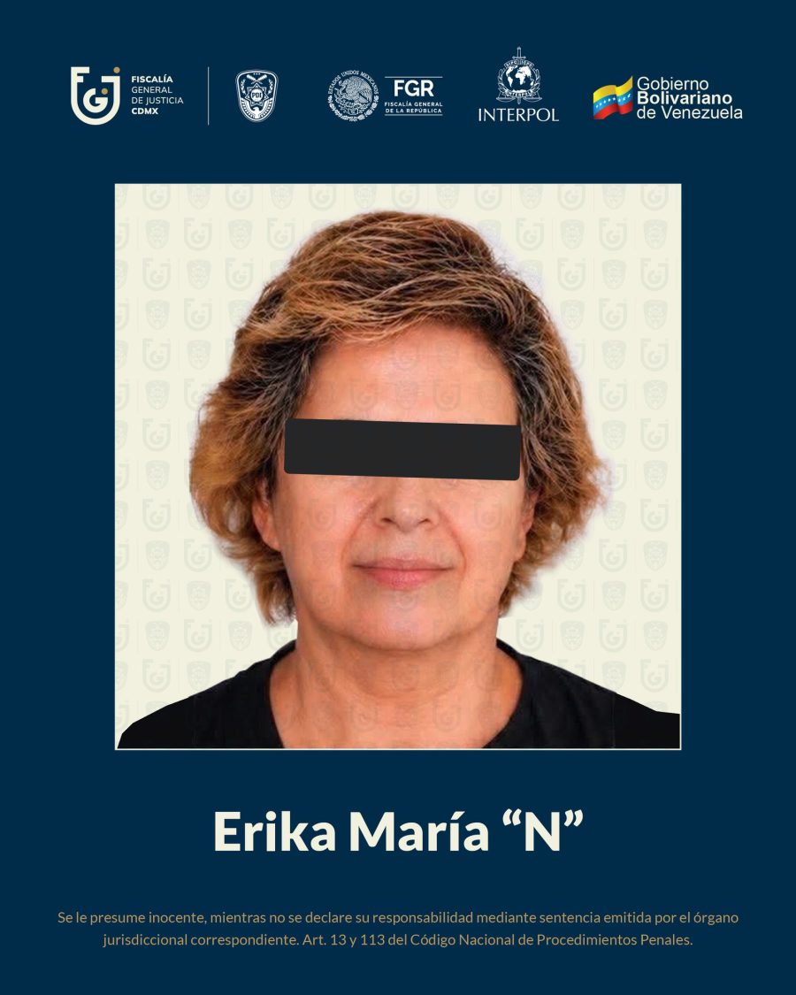Erika María “N” capturada por autoridades venezolanas tras la emisión de una ficha roja internacional por parte de Interpol.