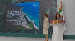 El nuevo Distrito Financiero y Tecnológico de Cancún se ubicará cerca de la estación del Tren Maya para potenciar la conectividad.