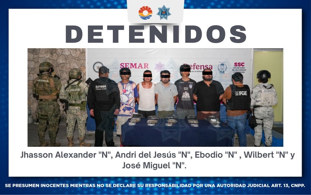 Cinco sujetos fueron puestos a disposición de las autoridades tras ser sorprendidos con dosis de droga en la Supermanzana 250 de Cancún.