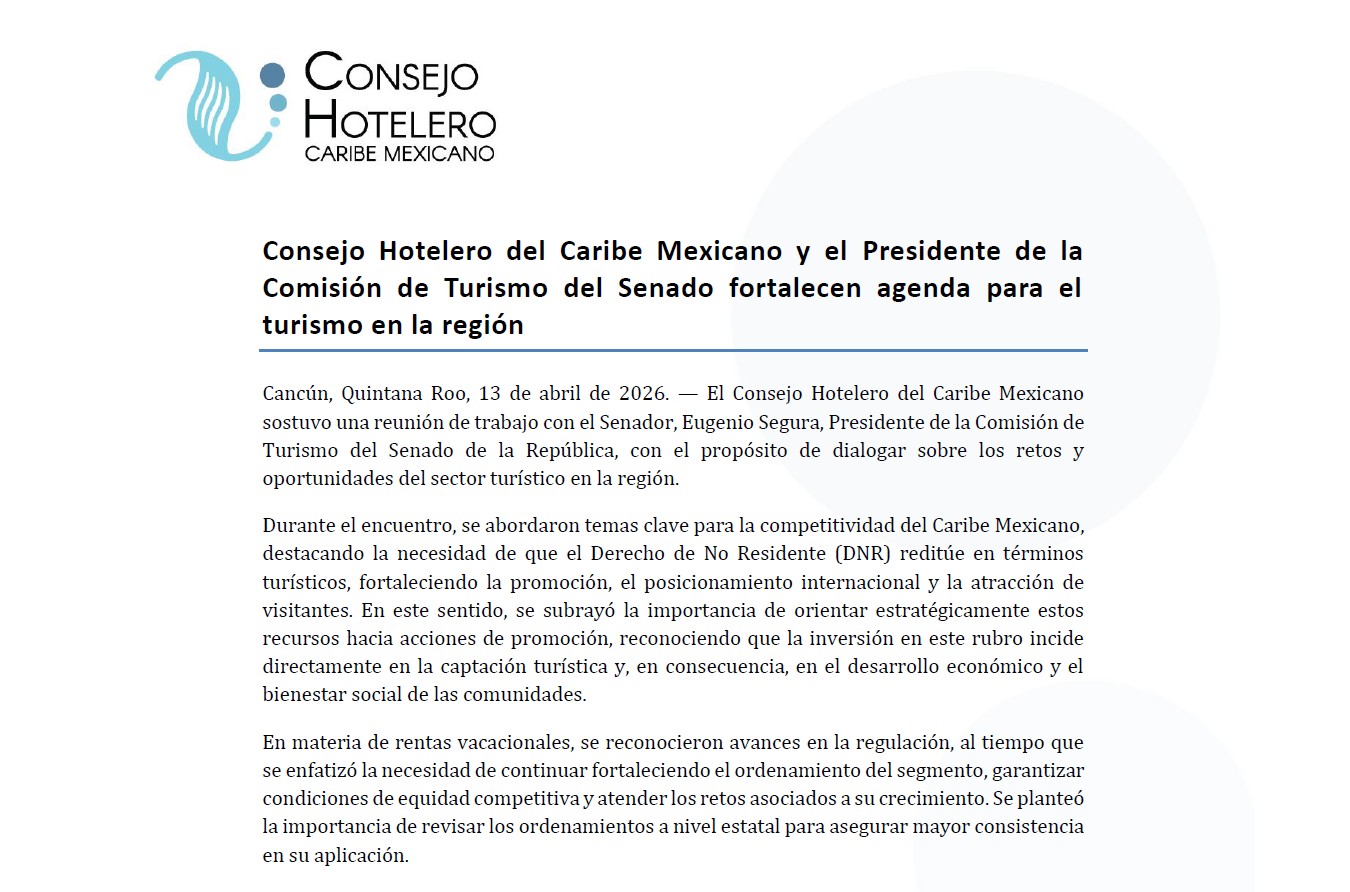 El senador Eugenio Segura presidió la mesa de trabajo con los representantes de las asociaciones hoteleras más importantes de la entidad.