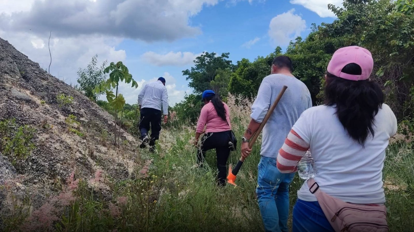Peritos de la Fiscalía General del Estado procesan el área del hallazgo sobre la carretera Cafetal–Mahahual este miércoles.