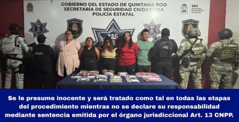 Las cinco personas detenidas en la Supermanzana 63 fueron sorprendidas en flagrancia intercambiando dosis de posibles estupefacientes.