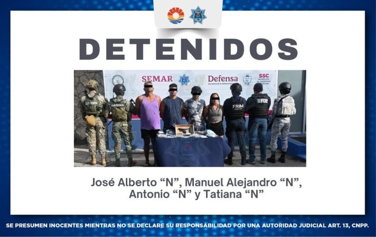 Los cuatro detenidos fueron puestos a disposición de la Fiscalía General del Estado tras ser sorprendidos con dosis de narcóticos y armas de fuego.
