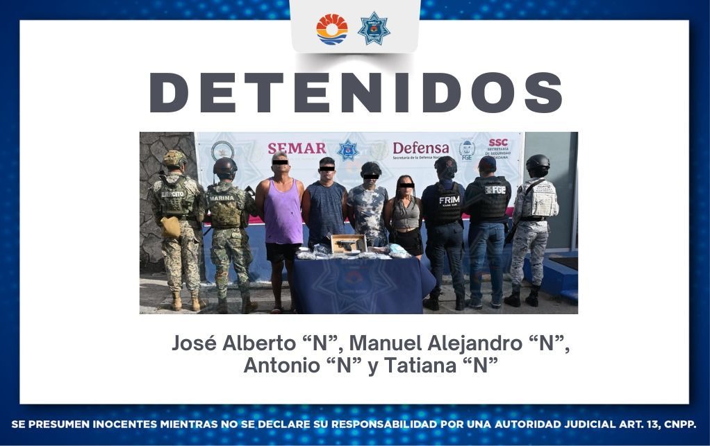 Los cuatro detenidos fueron puestos a disposición de la Fiscalía General del Estado tras ser sorprendidos con dosis de narcóticos y armas de fuego.