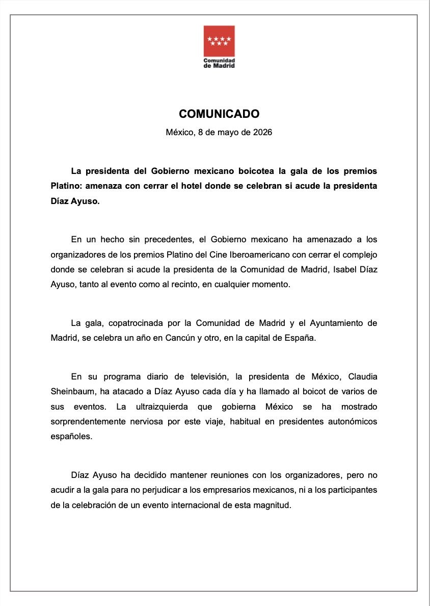 La presidenta madrileña decidió interrumpir sus actividades oficiales tras denunciar bloqueos administrativos por parte de las autoridades federales.