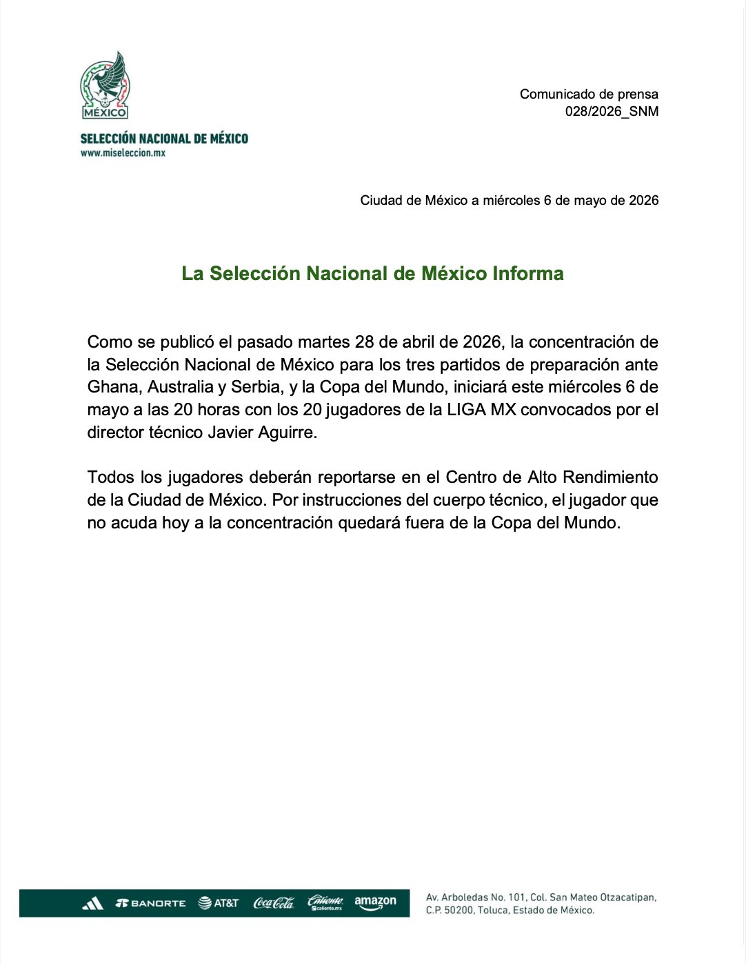 Javier Aguirre mantiene una postura firme respecto a la disciplina de los jugadores de cara al Mundial 2026.