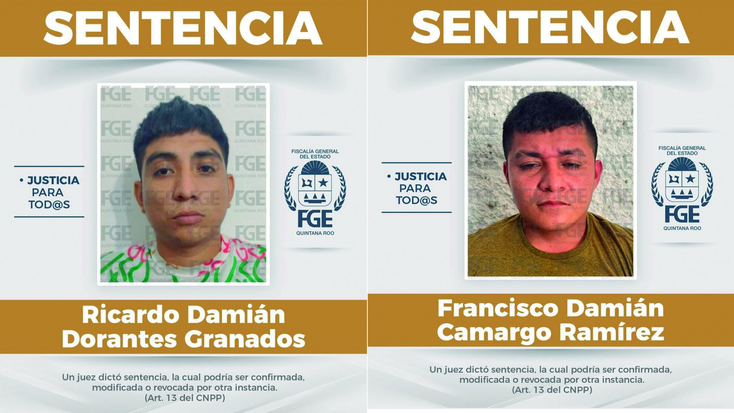 Ricardo Damián Dorantes Granados y Francisco Damián Camargo Ramírez recibieron sentencia definitiva tras el proceso por extorsión.