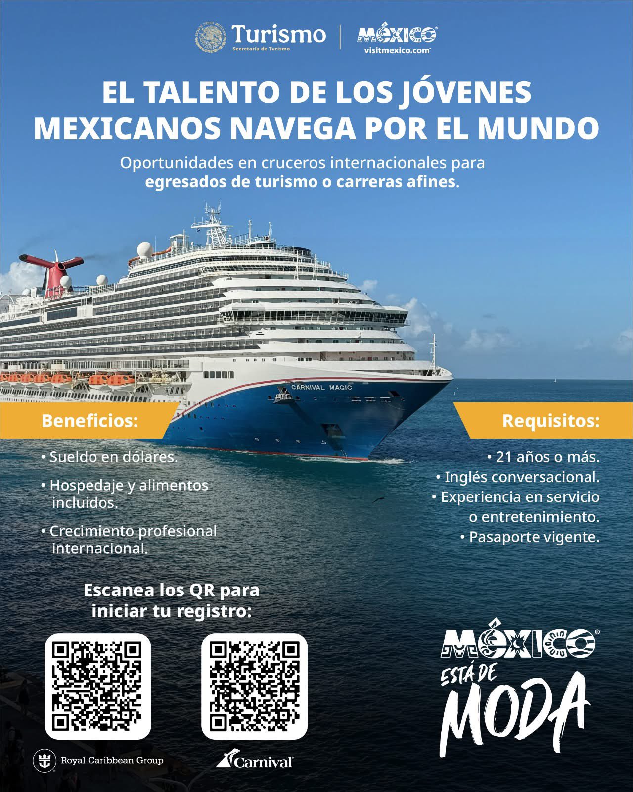 Jóvenes mexicanos acceden a empleo en cruceros internacionales con apoyo de SECTUR.