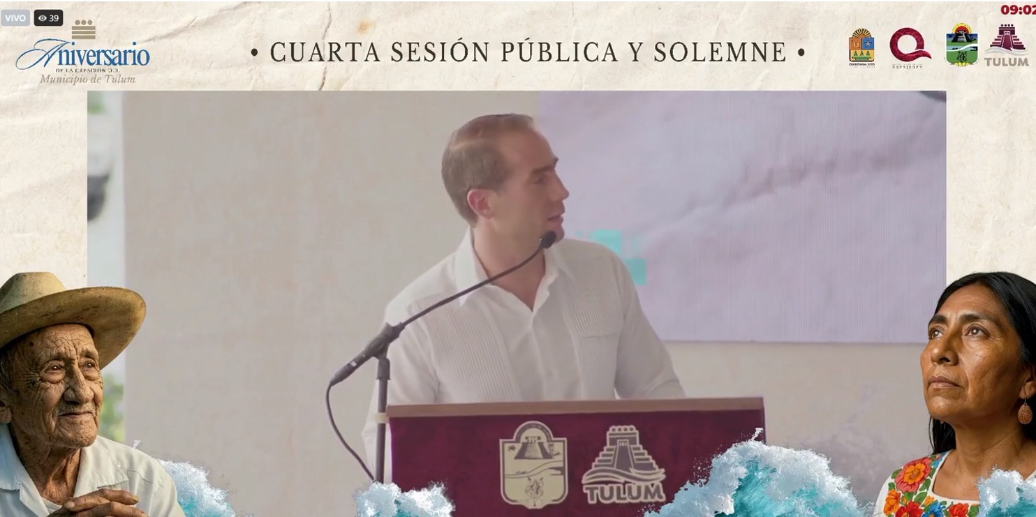 El presidente municipal Diego Castañón encabezó los festejos oficiales por el 18 aniversario de Tulum ante la comunidad local.