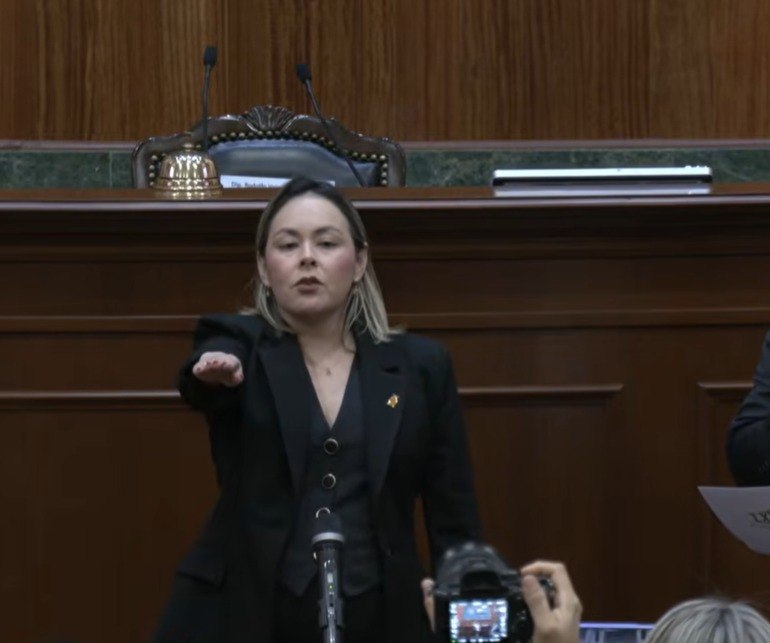 Yeraldine Bonilla Valverde rinde protesta formal ante el pleno del Congreso del Estado de Sinaloa este sábado.