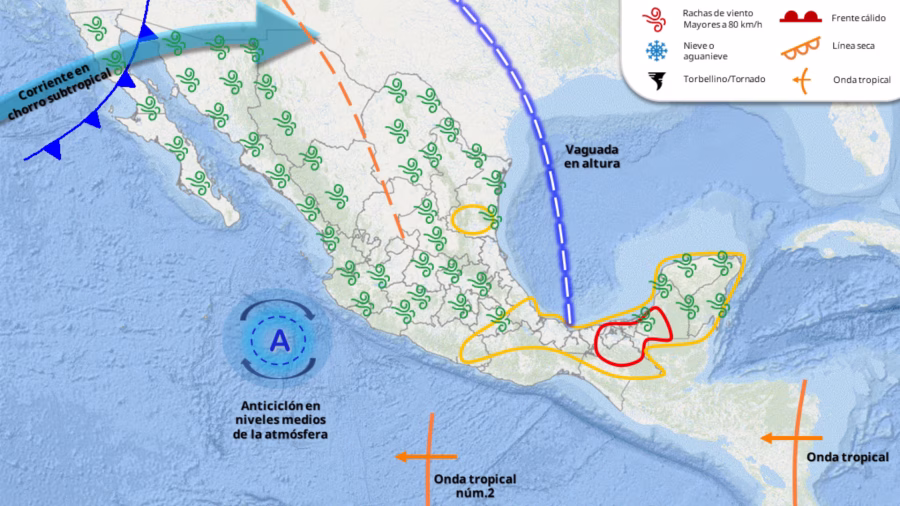 El Servicio Meteorológico Nacional detecta el avance de la onda tropical 3 con trayectoria directa hacia la Península de Yucatán y el sureste de México.