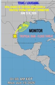 Satélites meteorológicos detectan una zona de baja presión frente a Tamaulipas que podría originar la tormenta tropical Arthur.