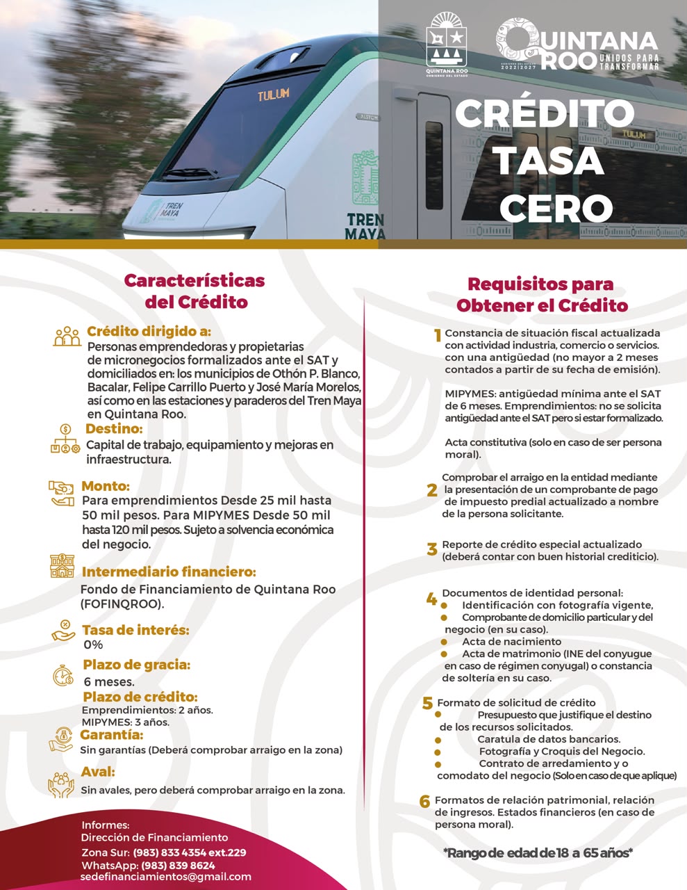 Emprendedores del sur del estado recibirán los beneficios del programa de financiamiento Crédito Tasa Cero.